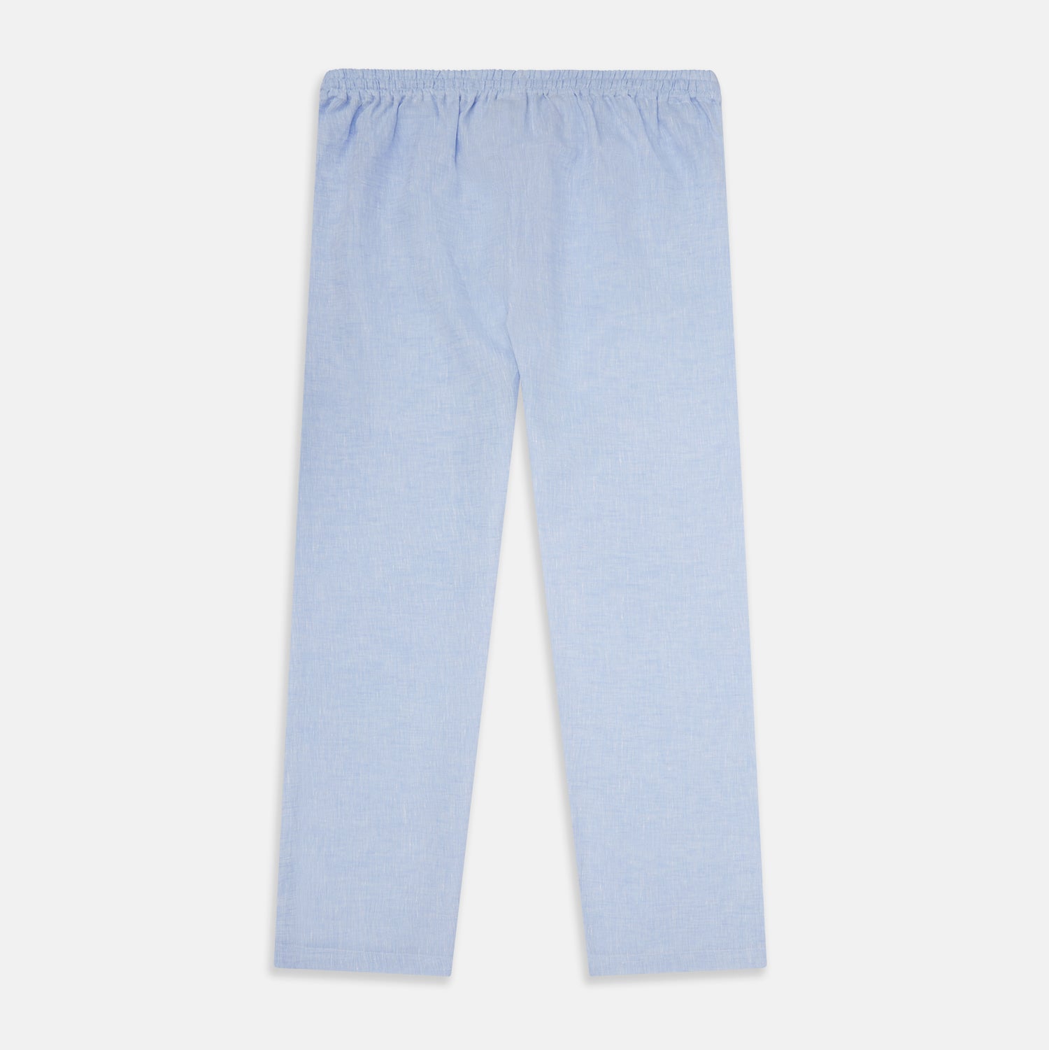 View 3 of product Turnbull & Asser Pale Blue Linen Pyjama Trousers feature an elastic waistband with drawstring, relaxed straight-leg fit, and no visible patterns or embellishments, displayed flat on a white background.