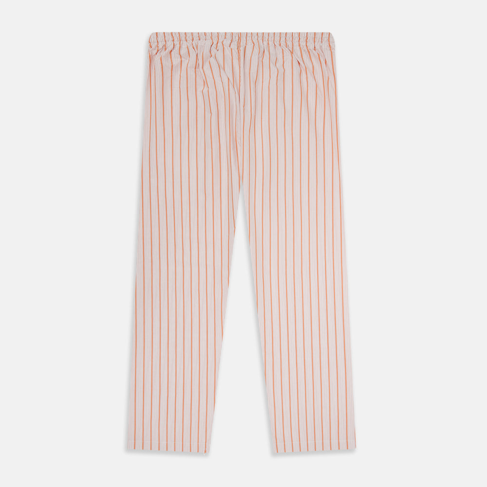Turnbull & Asser's Orange Multi Track Stripe Pyjama Trousers feature vertical stripes, an elastic waistband, and a drawstring tie—ideal for comfort lovers. Displayed flat on a plain white background.