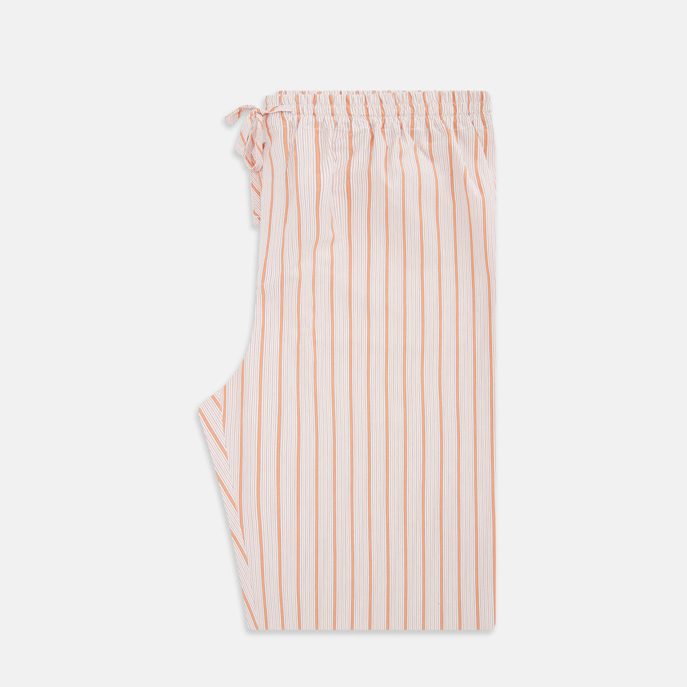Turnbull & Asser's Orange Multi Track Stripe Pyjama Trousers feature vertical stripes, an elastic waistband, and a drawstring tie—ideal for comfort lovers. Displayed flat on a plain white background.