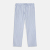 View 1 of product Turnbull & Asser Blue Track Stripe Pyjama Trousers in light blue cotton with dark blue vertical pinstripes and a drawstring waist, shown laid flat on a white background.