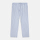 Turnbull & Asser Blue Track Stripe Pyjama Trousers in light blue cotton with dark blue vertical pinstripes and a drawstring waist, shown laid flat on a white background.