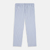View 3 of product Turnbull & Asser Blue Track Stripe Pyjama Trousers in light blue cotton with dark blue vertical pinstripes and a drawstring waist, shown laid flat on a white background.