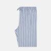 View 4 of product Turnbull & Asser Blue Track Stripe Pyjama Trousers in light blue cotton with dark blue vertical pinstripes and a drawstring waist, shown laid flat on a white background.