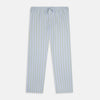 View 1 of product Turnbull & Asser Light Green and Blue Stripe Pyjama Trousers feature a loose fit and elastic drawstring waistband. Made from cotton, these loungewear trousers are shown flat on a white background, ideal for comfort and style.