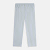 View 3 of product Turnbull & Asser Light Green and Blue Stripe Pyjama Trousers feature a loose fit and elastic drawstring waistband. Made from cotton, these loungewear trousers are shown flat on a white background, ideal for comfort and style.