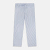 View 1 of product Turnbull & Asser Blue Shadow Pinstripe Pyjama Trousers, featuring blue and white vertical stripes and an elastic waistband, are displayed flat on a white background.