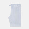View 4 of product Turnbull & Asser Blue Shadow Pinstripe Pyjama Trousers, featuring blue and white vertical stripes and an elastic waistband, are displayed flat on a white background.