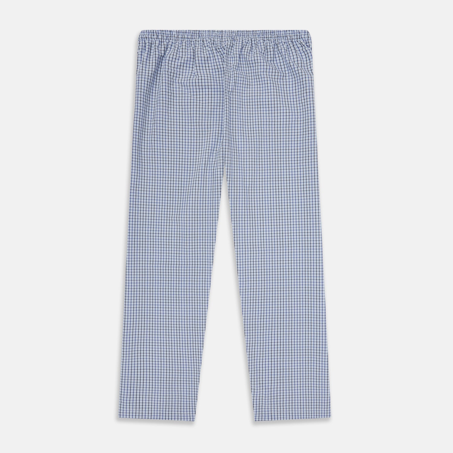 View 3 of product Turnbull & Asser Blue Shadow Check Pyjama Trousers feature cotton fabric, an elastic waistband, and a drawstring, shown flat on a white background.