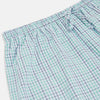 View 2 of product Turnbull & Asser Green and Blue Shadow Check Pyjama Trousers feature an elastic waistband and drawstring, shown flat on a white background. Ideal to pair with your favorite cotton T-shirt for a cozy night's sleep.