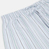 View 2 of product Turnbull & Asser Blue and Green Multi Track Stripe Pyjama Trousers feature a drawstring waistband and vertical blue, green, and white stripes, shown against a plain white background.