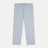View 1 of product Turnbull & Asser’s Blue and Green Multi Track Check Pyjama Trousers feature an elastic waistband with drawstring and a blue-green check pattern on a white background, shown laid flat on a white surface.