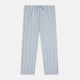 Turnbull & Asser’s Blue and Green Multi Track Check Pyjama Trousers feature an elastic waistband with drawstring and a blue-green check pattern on a white background, shown laid flat on a white surface.