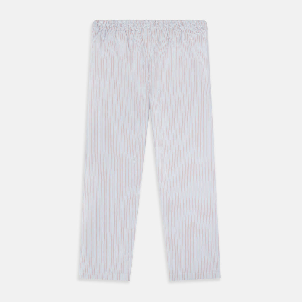 Turnbull & Asser's Red Multi Pinstripe Pyjama Trousers feature vibrant stripes and a comfy elastic waistband with drawstring—ideal for stylish, comfortable sleepwear. Laid flat on a white background.
