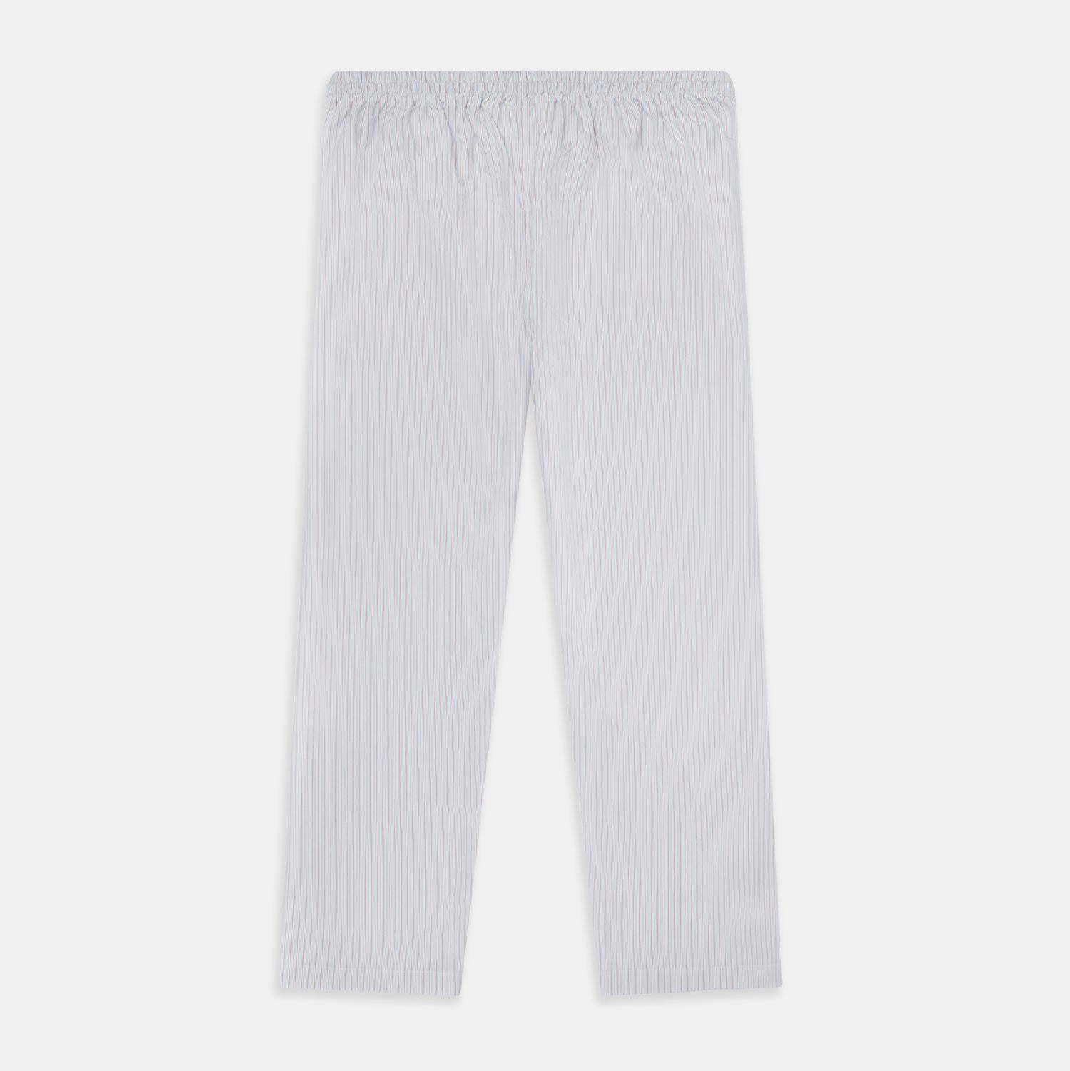 View 3 of product Turnbull & Asser's Red Multi Pinstripe Pyjama Trousers feature vibrant stripes and a comfy elastic waistband with drawstring—ideal for stylish, comfortable sleepwear. Laid flat on a white background.