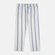 The Turnbull & Asser Blue Blazer Stripe Pyjama Trousers feature blue, white, and light brown vertical stripes and a drawstring waistband, shown laid flat on a white background.