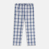 View 1 of product The Blue Blazer Check Pyjama Trousers by Turnbull & Asser feature a straight-leg fit, elastic waistband with drawstring, and white, blue, and gray plaid pattern. Comfortable with side pockets, they are shown laid flat against a white background.