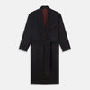 View 1 of product The Navy and Red Piped Cashmere Gown by Turnbull & Asser features a belted navy silhouette with red contrast piping, wide lapels, chest pocket, and two side pockets, shown on a plain white background.
