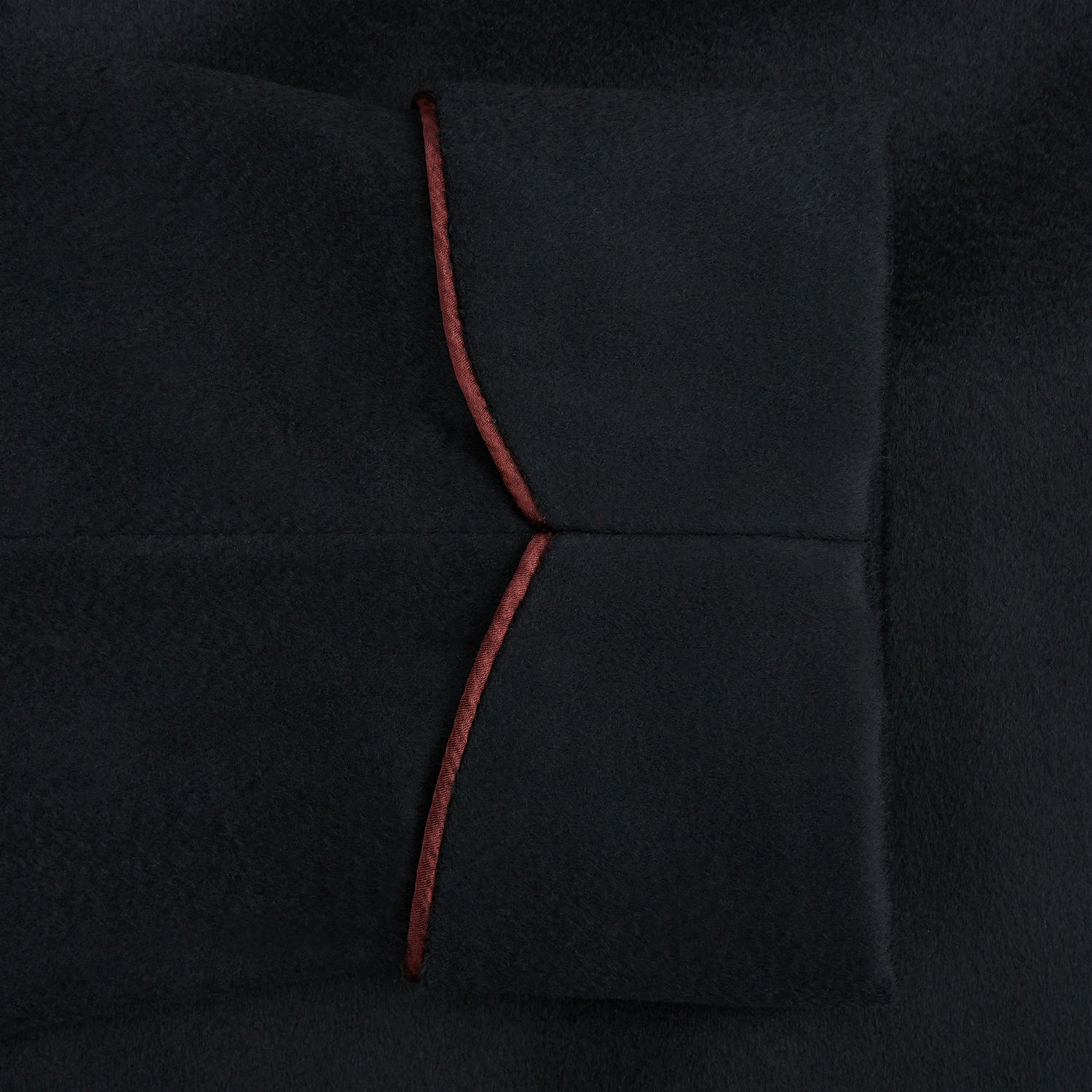 View 3 of product The Navy and Red Piped Cashmere Gown by Turnbull & Asser features a belted navy silhouette with red contrast piping, wide lapels, chest pocket, and two side pockets, shown on a plain white background.