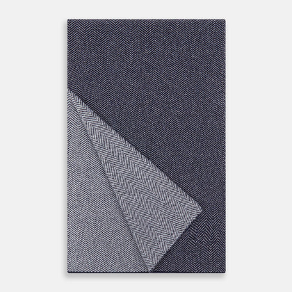 Reversible Navy and White Herringbone Cashmere Scarf Image 1