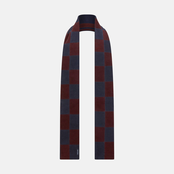 Navy and Burgundy Striped & Checkered Double-Sided Corduroy Padded Scarf