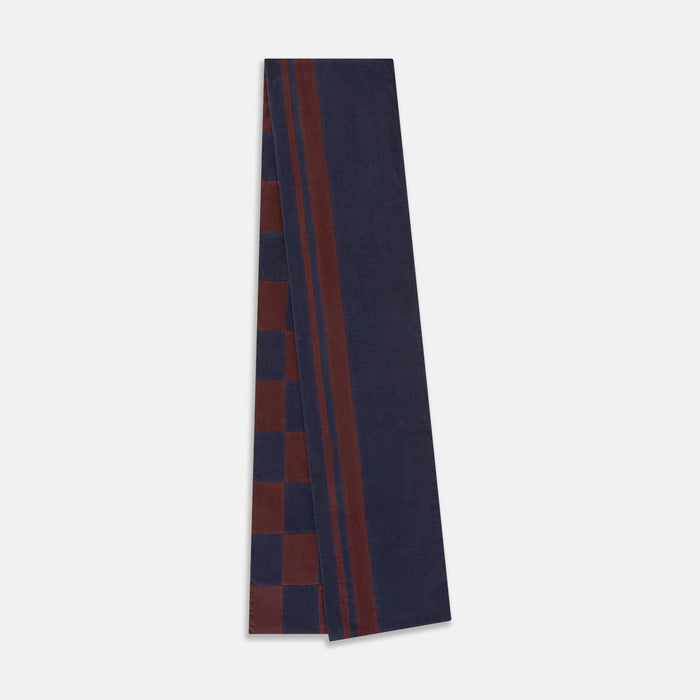 Navy and Burgundy Striped & Checkered Double-Sided Corduroy Padded Scarf Image 1