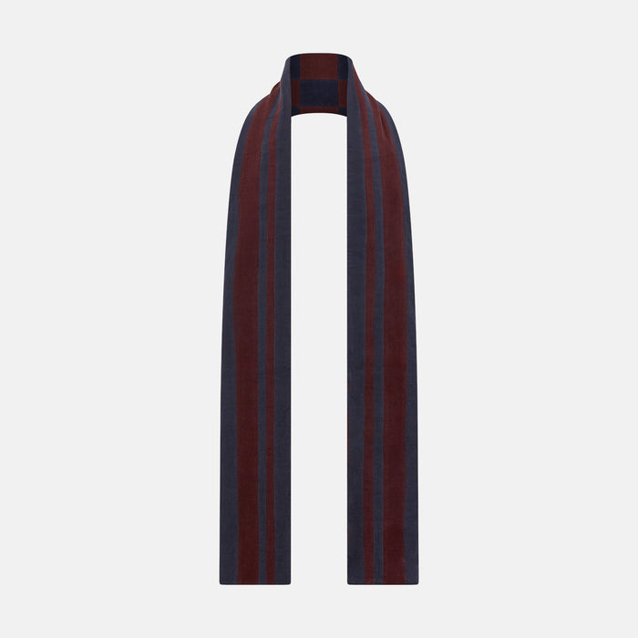 Navy and Burgundy Striped & Checkered Double-Sided Corduroy Padded Scarf Image 2