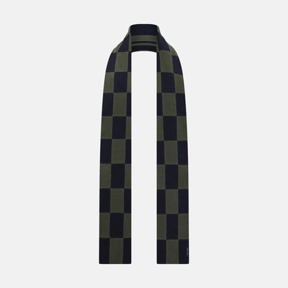 Navy and Olive Green Striped & Checkered Double-Sided Corduroy Padded Scarf