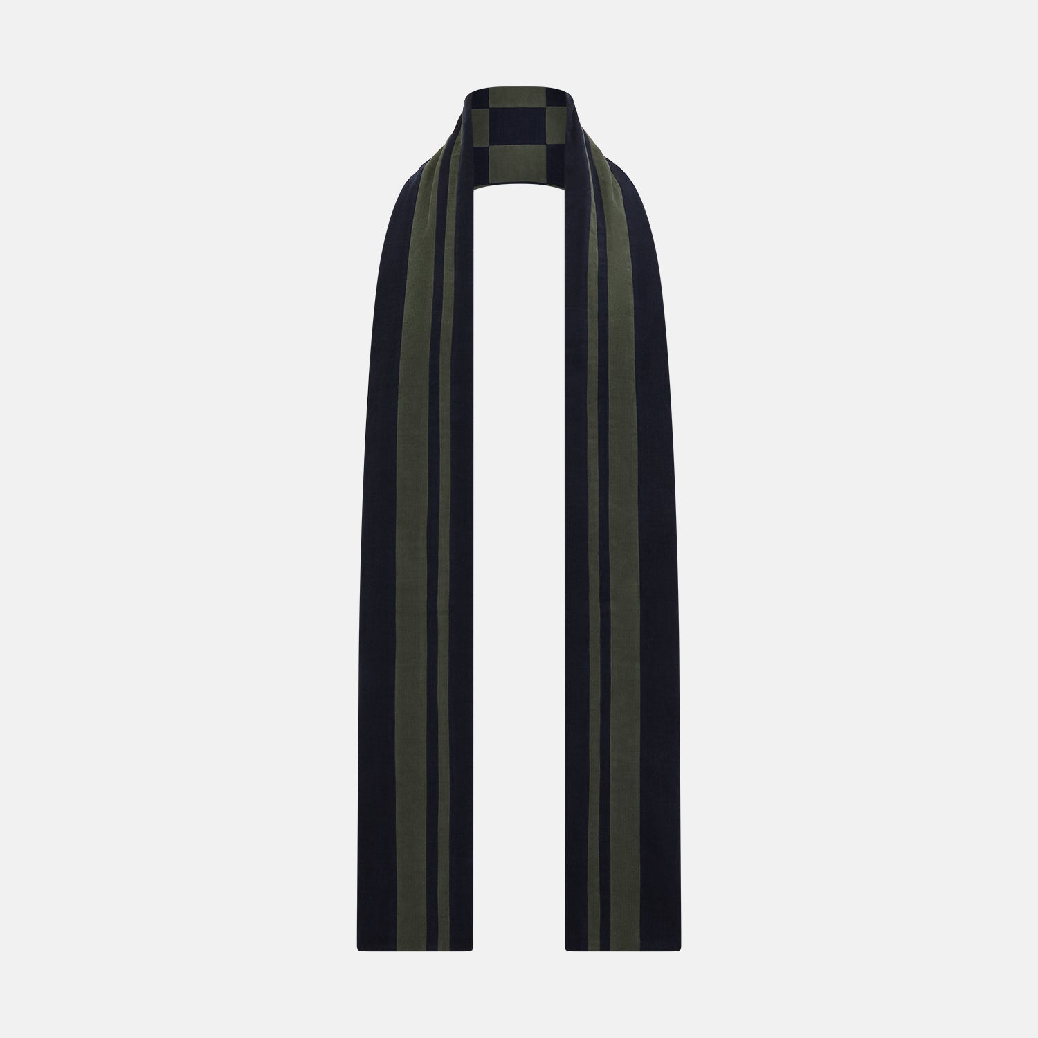 View 3 of product Navy and Olive Green Striped & Checkered Double-Sided Corduroy Padded Scarf OS