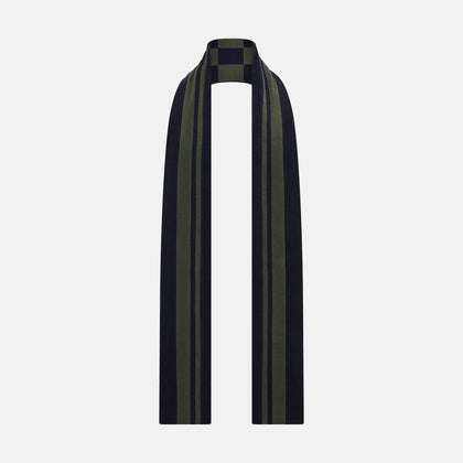 Navy and Olive Green Striped & Checkered Double-Sided Corduroy Padded Scarf Image 2