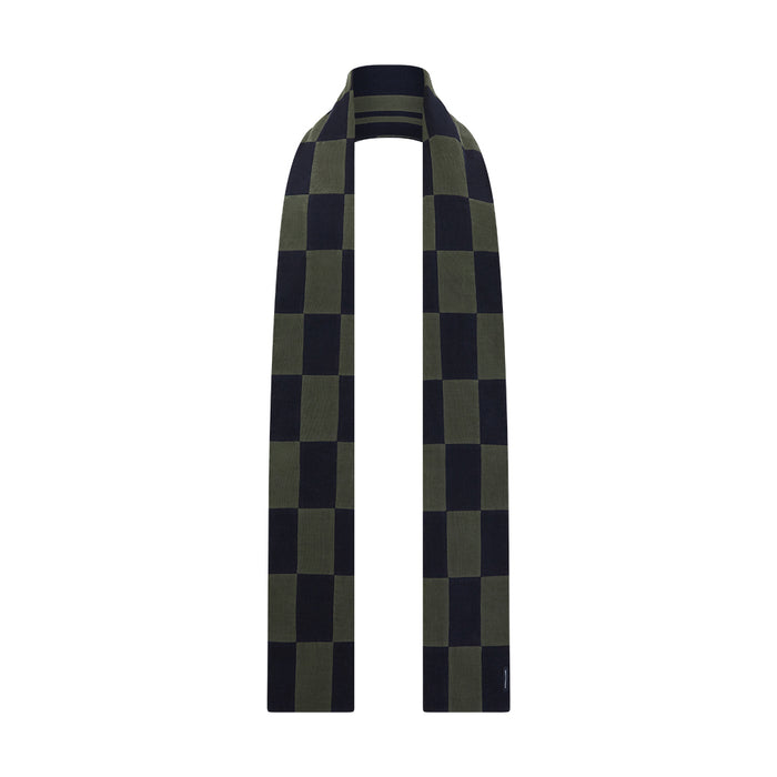 Navy and Olive Green Striped & Checkered Double-Sided Corduroy Padded Scarf Image 3