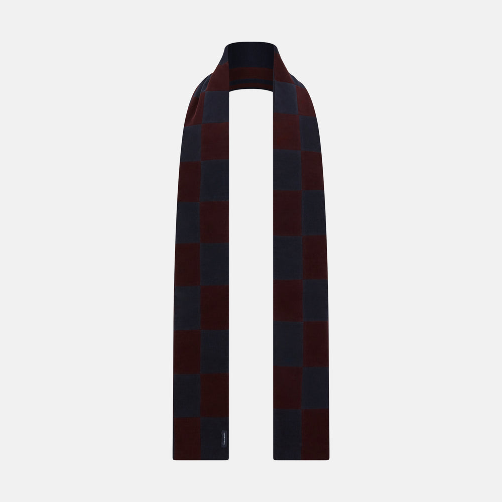 Navy and Burgundy Striped & Checkered Double-Sided Corduroy Padded Scarf OS