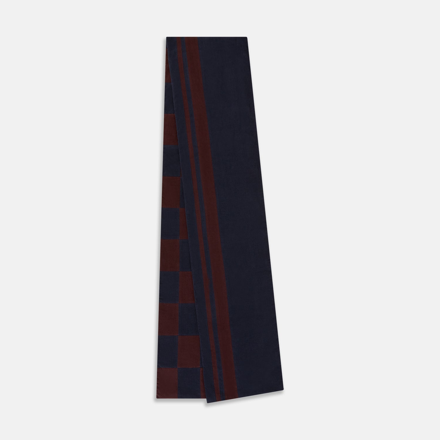 View 2 of product Navy and Burgundy Striped & Checkered Double-Sided Corduroy Padded Scarf OS