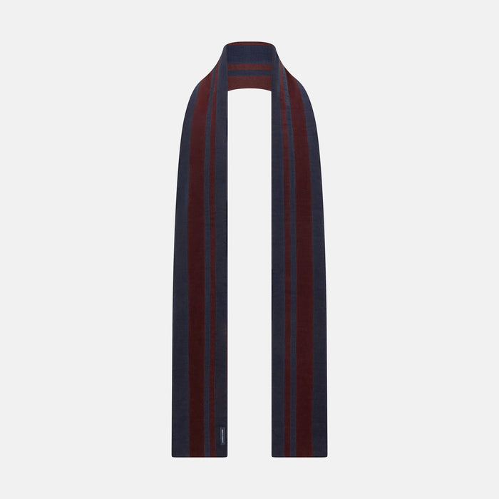 Navy and Burgundy Striped Double-Sided Corduroy Padded Scarf