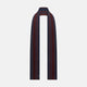 Turnbull & Asser Navy and Burgundy Striped Double-Sided Corduroy Padded Scarf featuring vertical stripes in navy and burgundy for exceptional warmth.