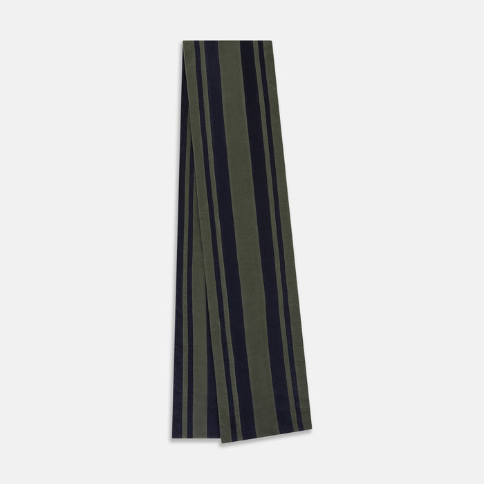 Navy and Olive Green Striped Double-Sided Corduroy Padded Scarf Image 1