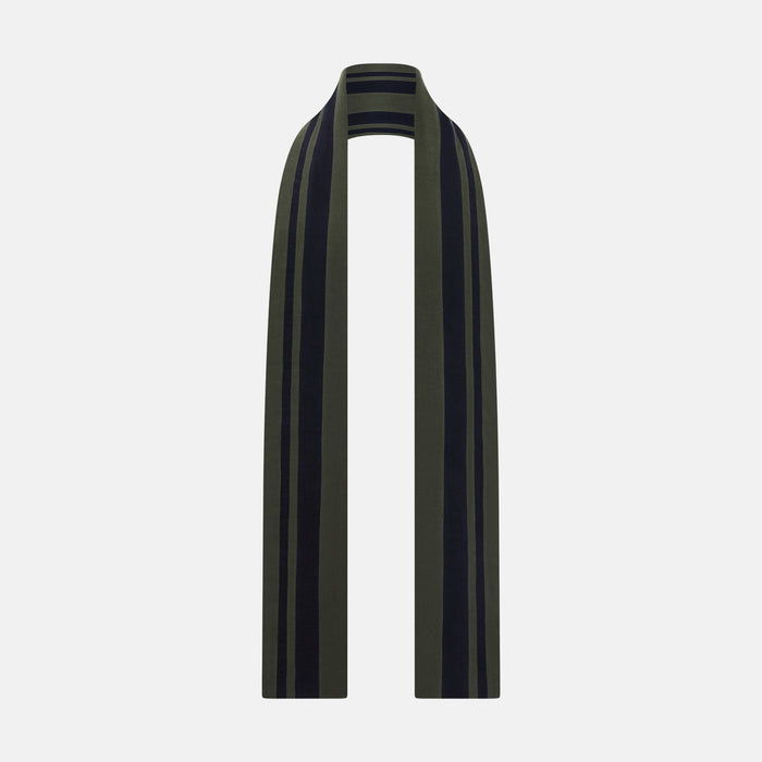 Navy and Olive Green Striped Double-Sided Corduroy Padded Scarf Image 2