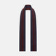 A Turnbull & Asser Navy and Burgundy Double-Stripe Double-Sided Corduroy Padded Scarf with vertical navy and burgundy stripes for exceptional warmth.
