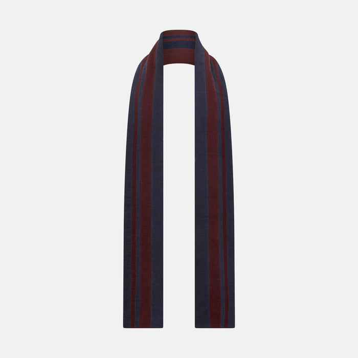 Navy and Burgundy Double-Stripe Double-Sided Corduroy Padded Scarf Image 3