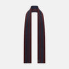 View 3 of product A Turnbull & Asser Navy and Burgundy Double-Stripe Double-Sided Corduroy Padded Scarf with vertical navy and burgundy stripes for exceptional warmth.