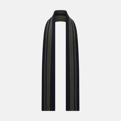 Navy and Olive Green Double-Stripe Double-Sided Corduroy Padded Scarf