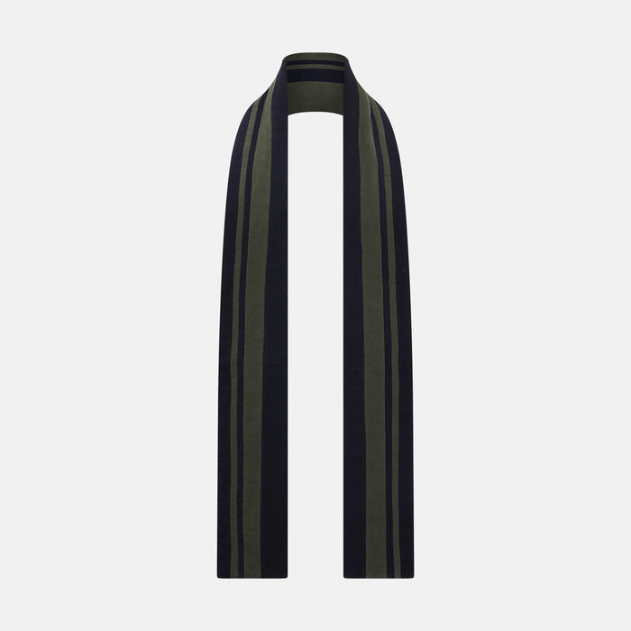 Navy and Olive Green Double-Stripe Double-Sided Corduroy Padded Scarf