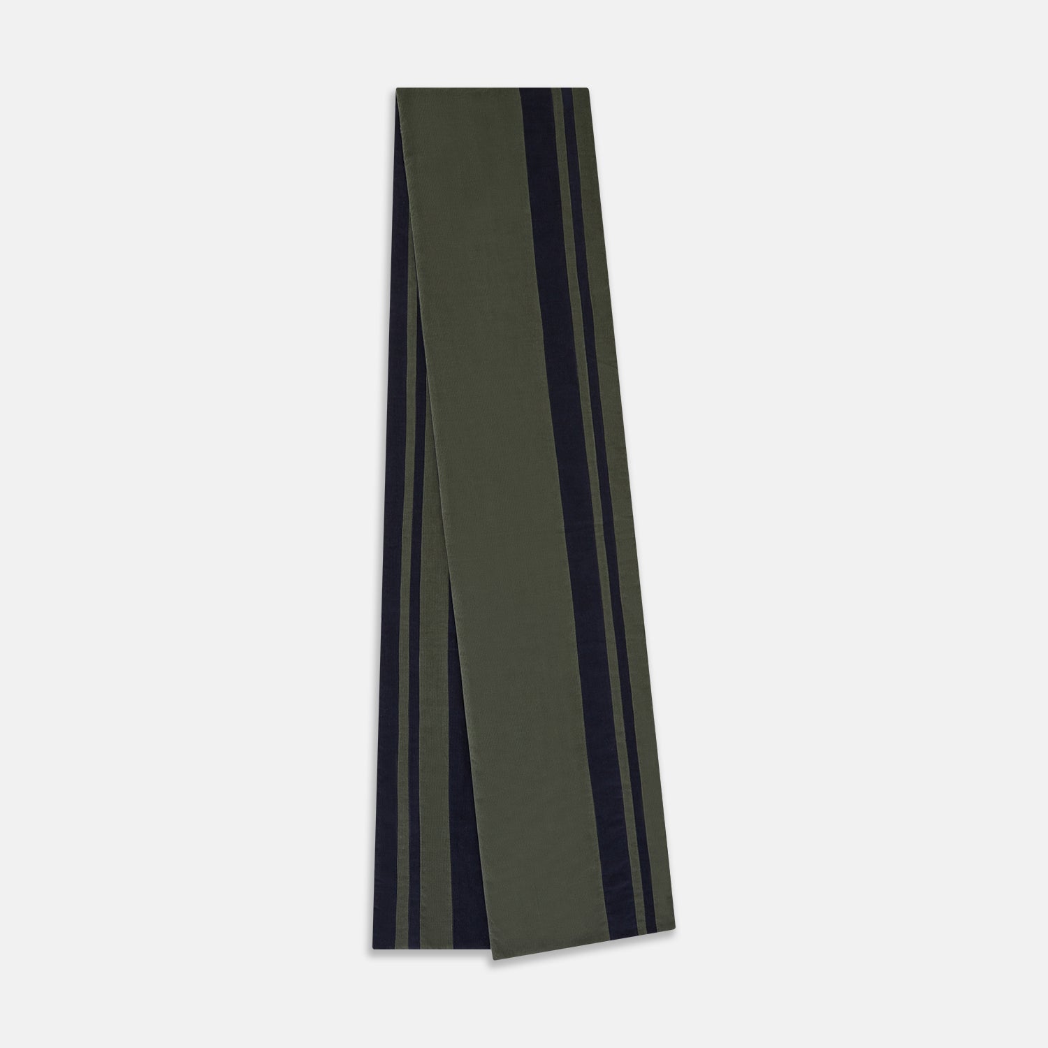 View 2 of product Navy and Olive Green Double-Stripe Double-Sided Corduroy Padded Scarf OS