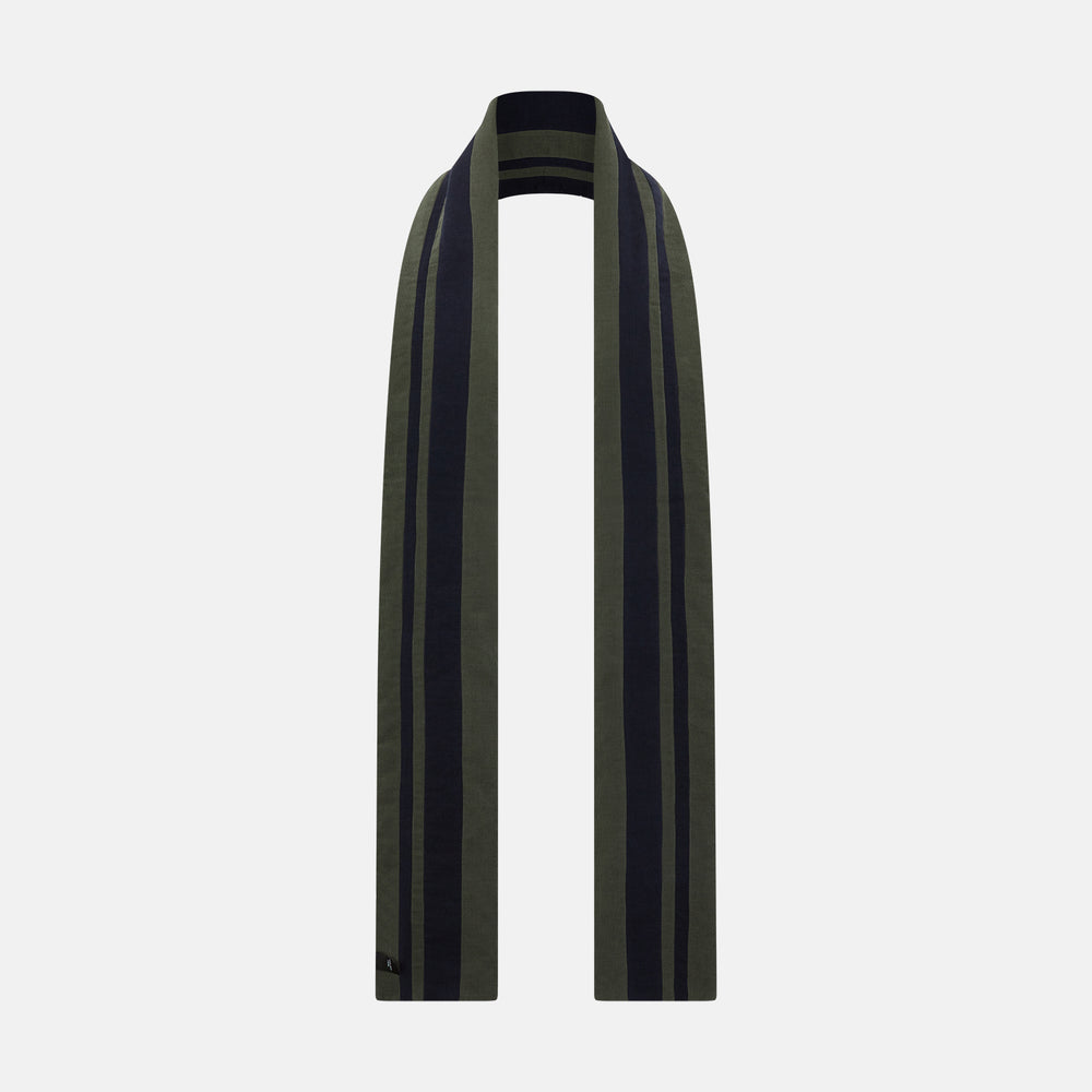 Navy and Olive Green Double-Stripe Double-Sided Corduroy Padded Scarf OS