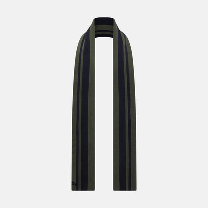 Navy and Olive Green Double-Stripe Double-Sided Corduroy Padded Scarf Image 2