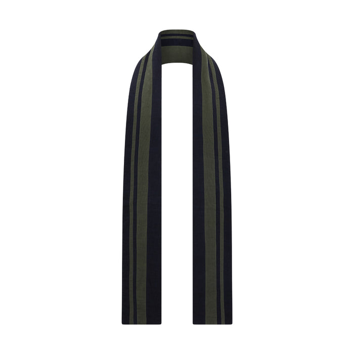Navy and Olive Green Double-Stripe Double-Sided Corduroy Padded Scarf Image 3