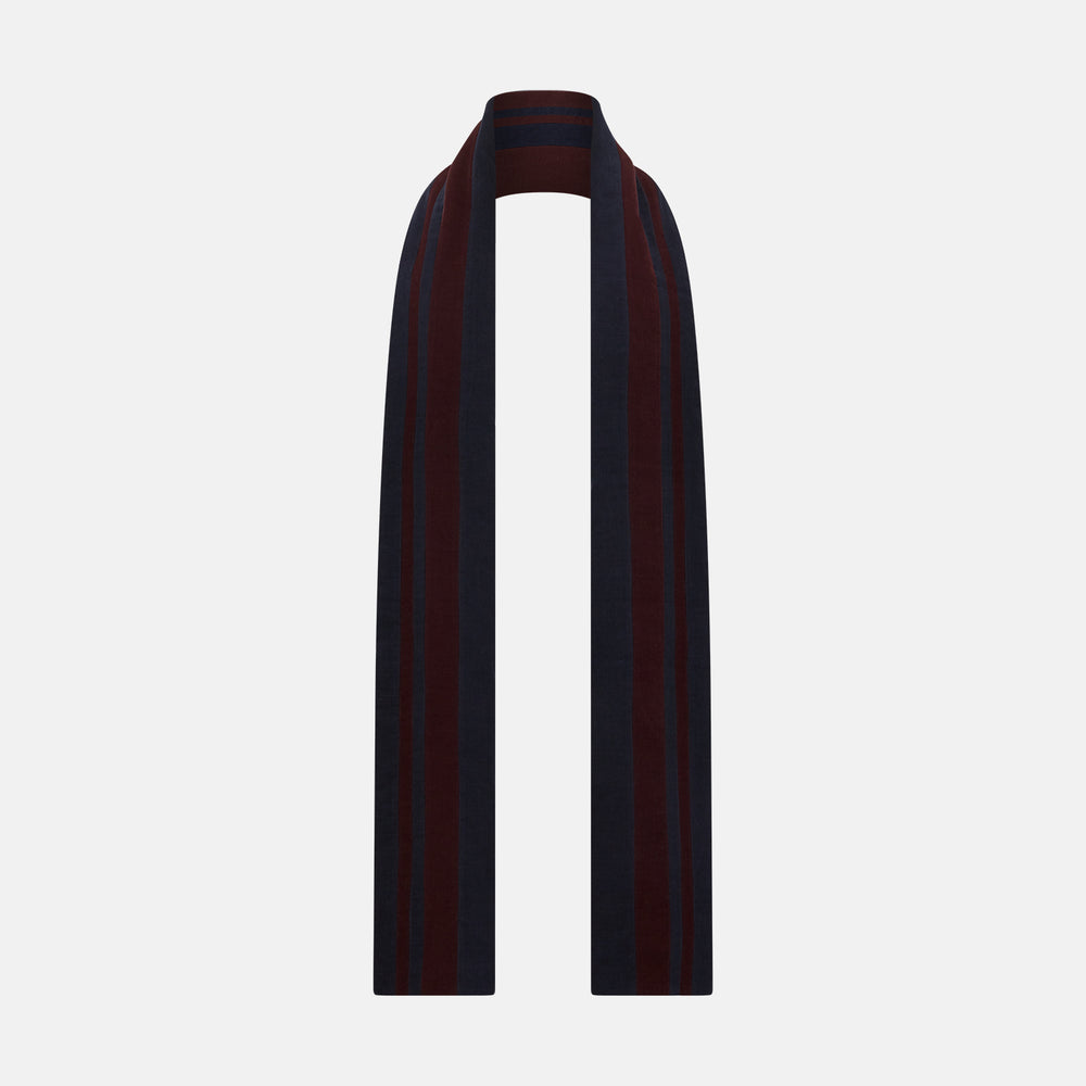 Navy and Burgundy Double-Stripe Double-Sided Corduroy Padded Scarf OS