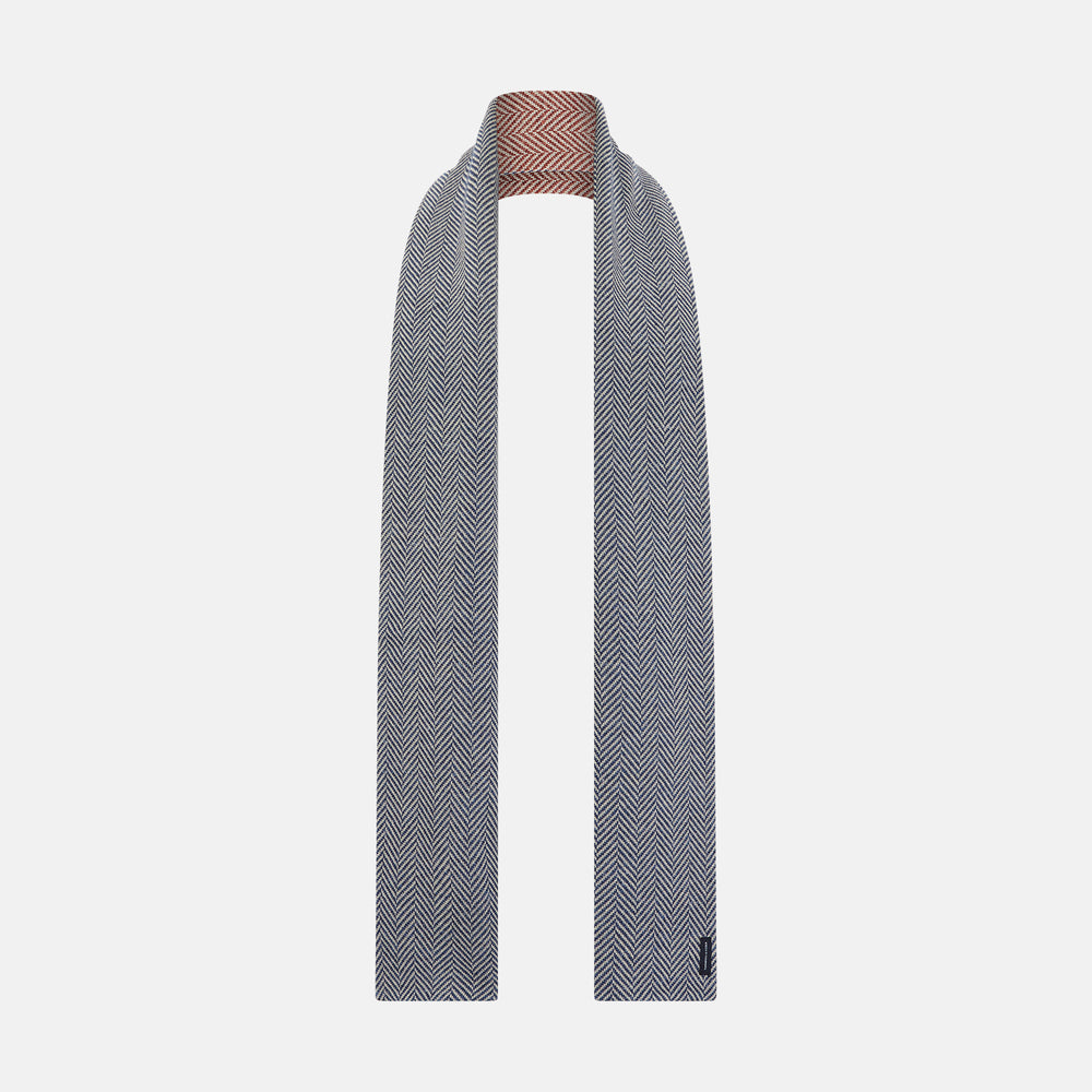 Azzurro and Red Herringbone Linen and Cotton Double-Sided Knitted Scarf OS