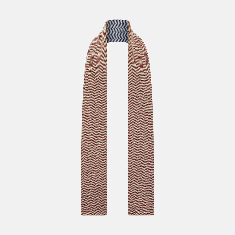 Azzurro and Red Herringbone Linen and Cotton Double-Sided Knitted Scarf OS