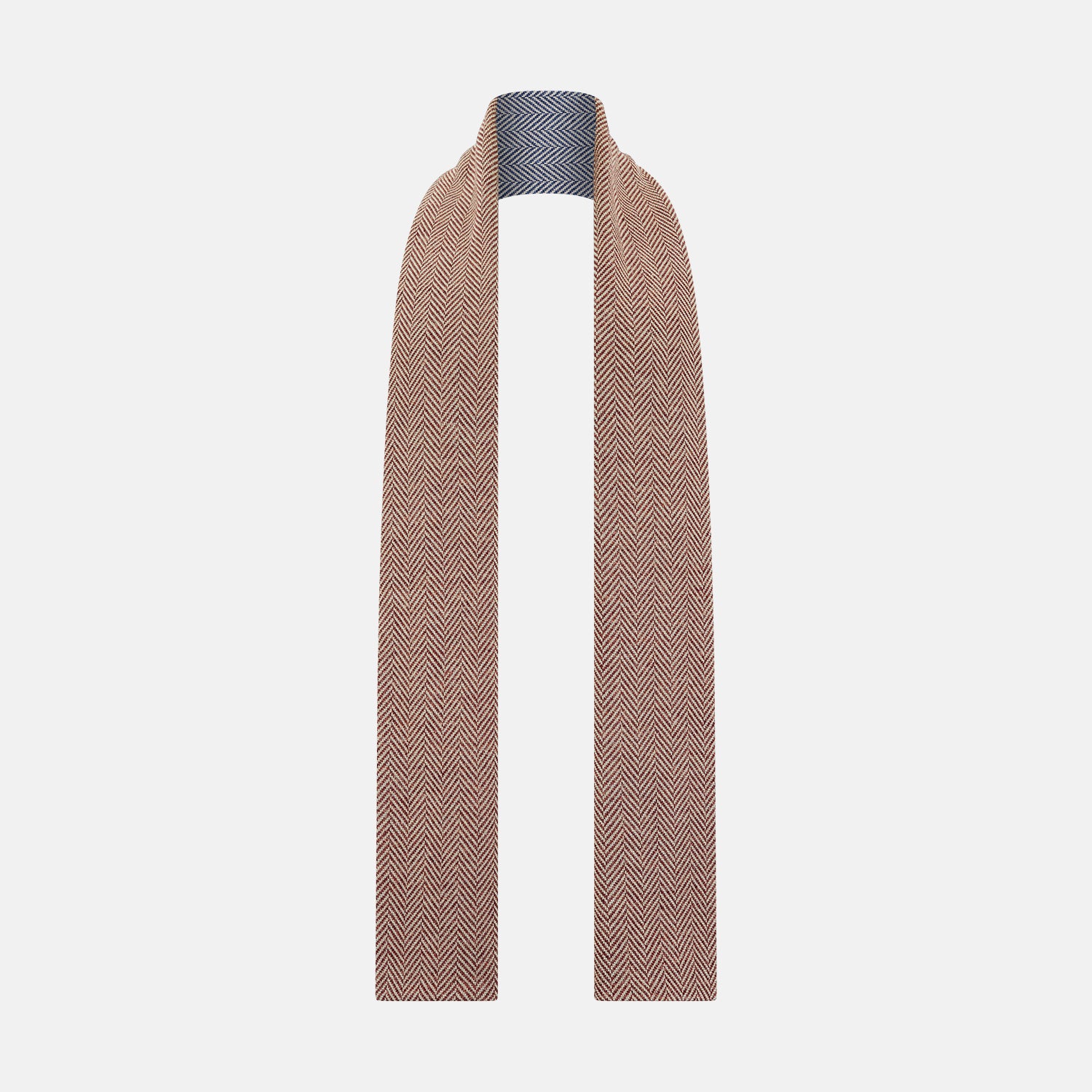 View 3 of product Azzurro and Red Herringbone Linen and Cotton Double-Sided Knitted Scarf OS