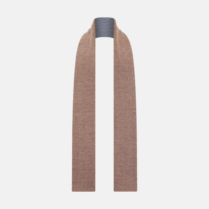 Azzurro and Red Herringbone Linen and Cotton Double-Sided Knitted Scarf Image 2